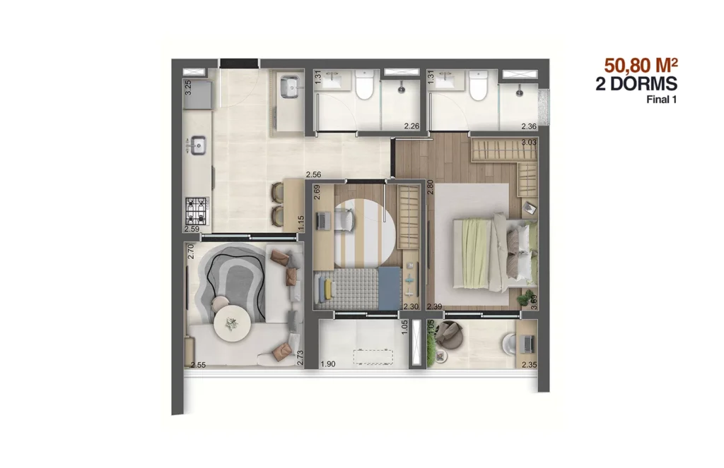 Planta Hi Vila Clementino 2 Dorms 50,80M² Final 1.