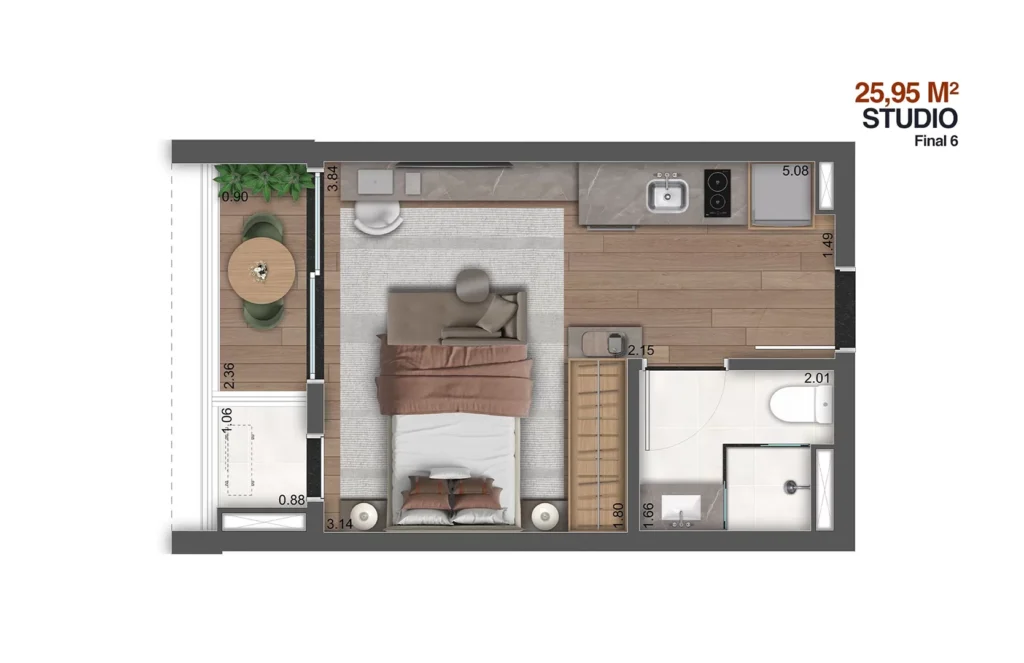 planta vila clementino studio 26m2